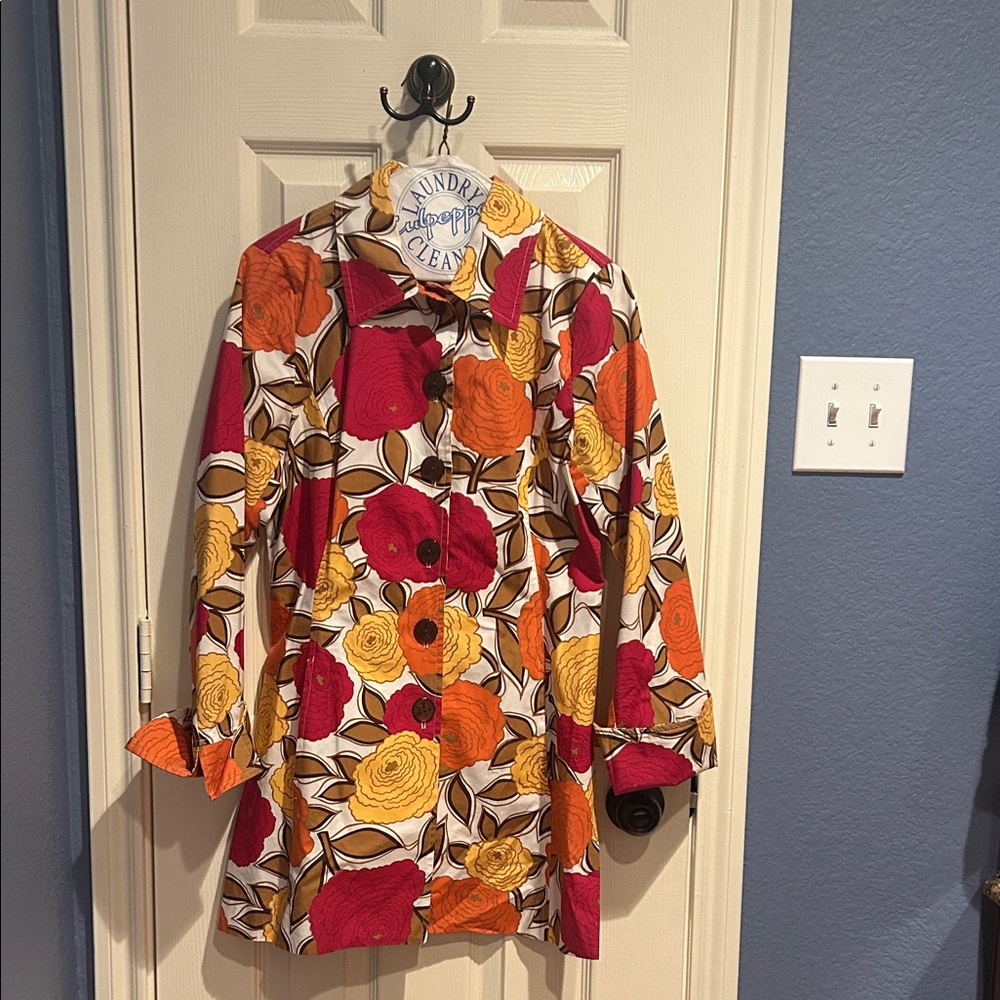 Floral Pea Coat - Red, Yellow, Orange